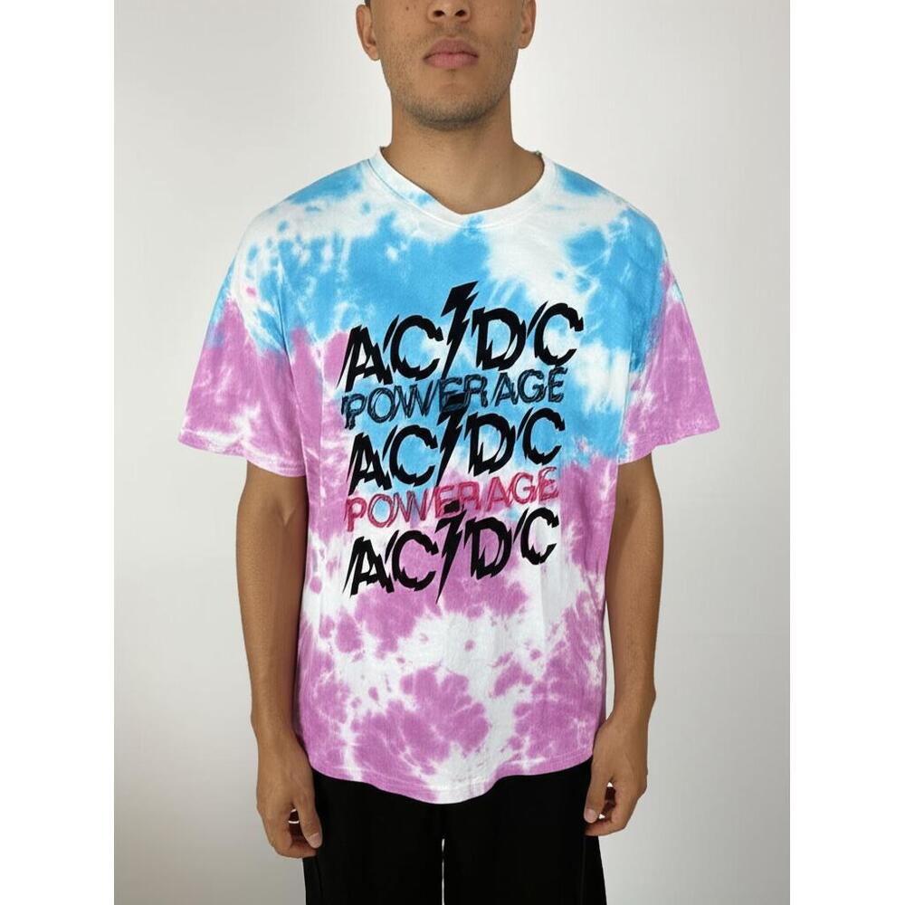 AC/DC T-Shirt Blue Purple Tie-Dye Powerage Band Tee Rock Music Concert Merch L